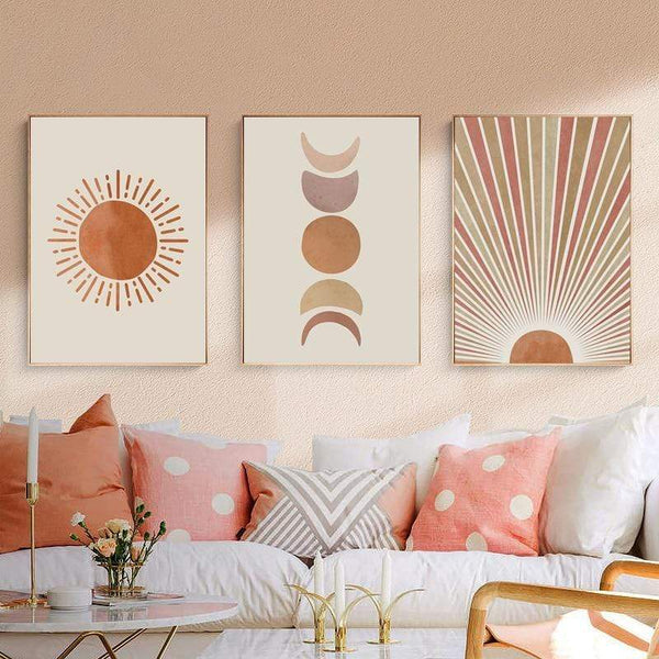 Celestial Canvas Abstract Lanscape Sun And Moon Prints
