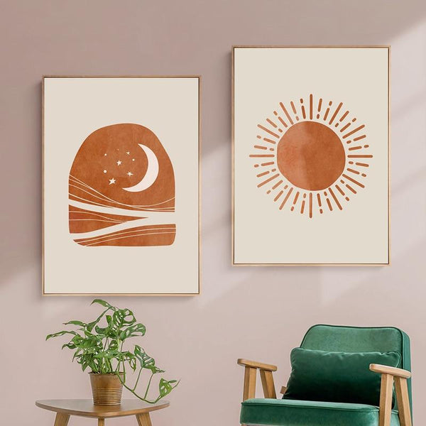 Celestial Canvas Abstract Lanscape Sun Moon Prints Posters & Prints