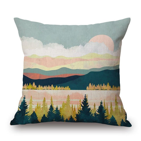 Abstract Watercolor Landscape Painting On Cotton Linen Pillow Cover