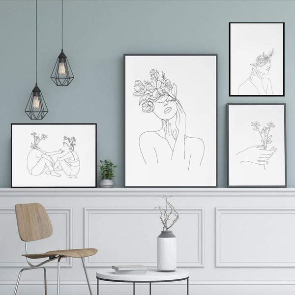 Abstract Botanical Canvas Drawing Style Prints Decor Posters & Prints