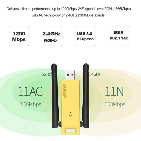 Networking Cable Ac 1200Mbps Wireless Dual Band Usb Fi Adapter Receiver Transmitter