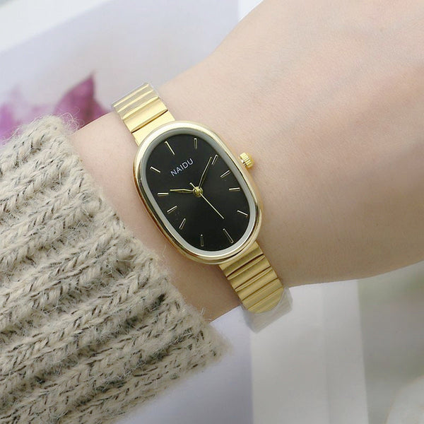 Oval Small Kit Bamboo Strap Girls Watch Fashion Quartz Timepiece Watches