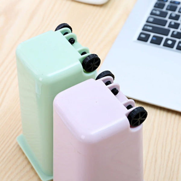 Multifunctional Plastic Storage Bin Desktop Trash Can With Wheel Pen Holders