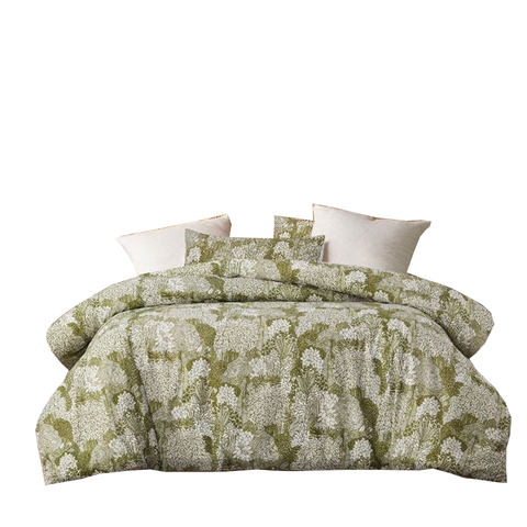 Accessorize Betty Otway Moss Green Washed Cotton Printed Quilt Cover Set Super King
