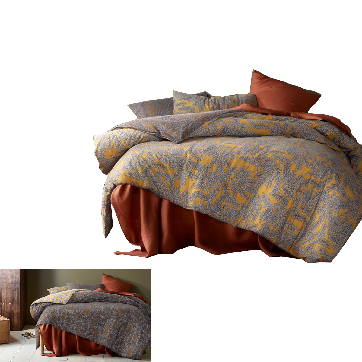 Accessorize Clove Washed Cotton Printed Reversible Quilt Cover Set Comforter Sets Queen