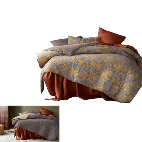 Accessorize Clove Washed Cotton Printed Reversible Quilt Cover Set