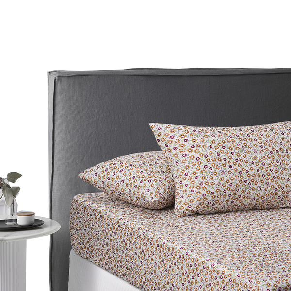 King Accessorize Lisa Washed Cotton Printed Fitted Sheet Set Sheets