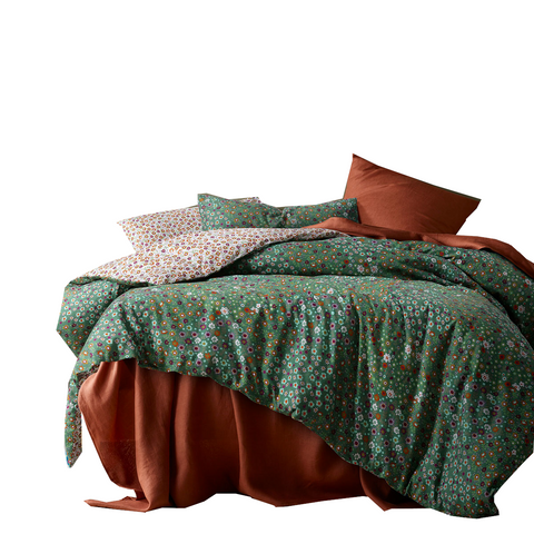 Accessorize Lisa Green Washed Cotton Printed Quilt Cover Set
