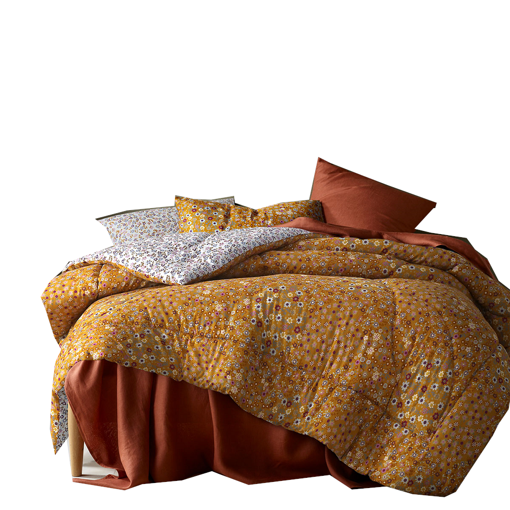 Accessorize Lisa Ochre Washed Cotton Printed Quilt Cover Set Quilt Covers