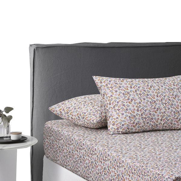 King Accessorize Lisa Washed Cotton Printed Fitted Sheet Set Sheets