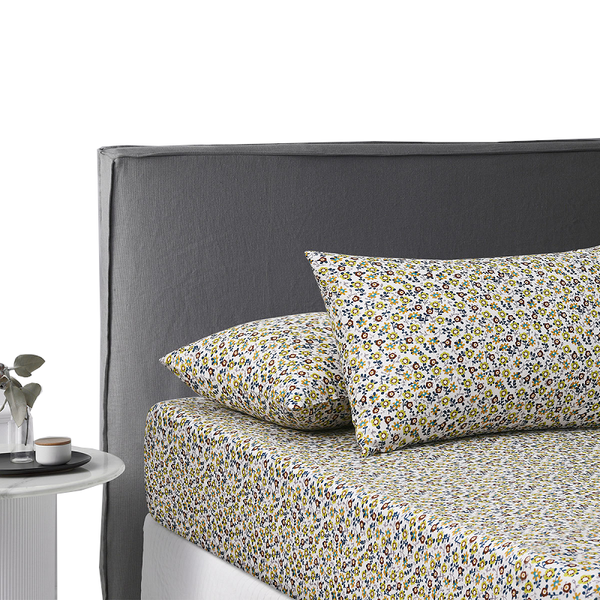 King Accessorize Lisa Washed Cotton Printed Fitted Sheet Set Sheets