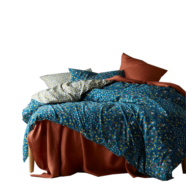 Accessorize Lisa Teal Washed Cotton Printed Quilt Cover Set Quilt Covers