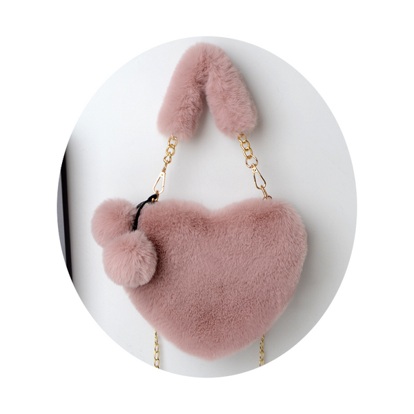 Love Bags Soft Plush Handbags Women Valentines Day Party Pink Black Grey White Women's Bags & Handbags