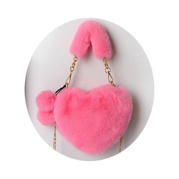 Love Bags Soft Plush Handbags Women Valentines Day Party Pink Black Grey White Women's Bags & Handbags