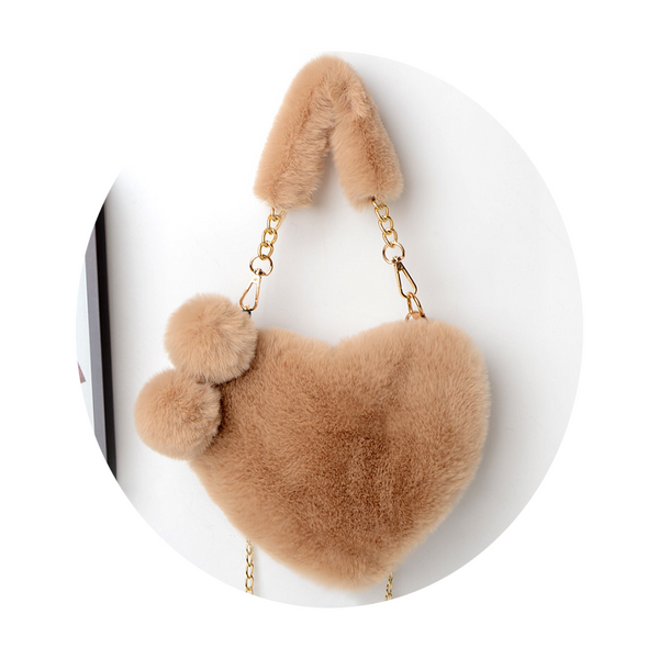 Love Bags Soft Plush Handbags Women Valentines Day Party Pink Black Grey White Women's Bags & Handbags