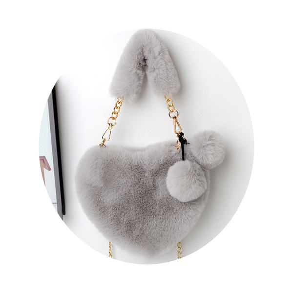 Love Bags Soft Plush Handbags Women Valentines Day Party Pink Black Grey White Women's Bags & Handbags