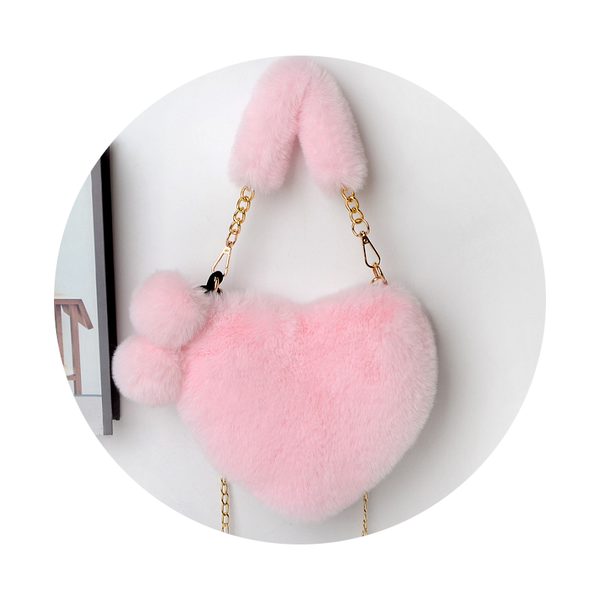 Love Bags Soft Plush Handbags Women Valentines Day Party Pink Black Grey White Women's Bags & Handbags