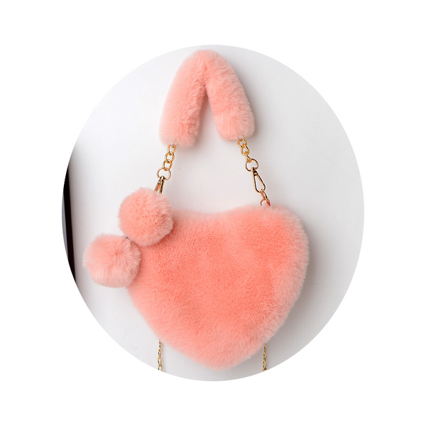 Love Bags Soft Plush Handbags Women Valentines Day Party Pink Black Grey White Women's Bags & Handbags