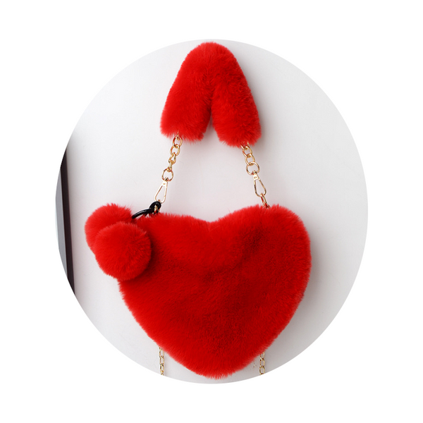 Love Bags Soft Plush Handbags Women Valentines Day Party Pink Black Grey White Women's Bags & Handbags