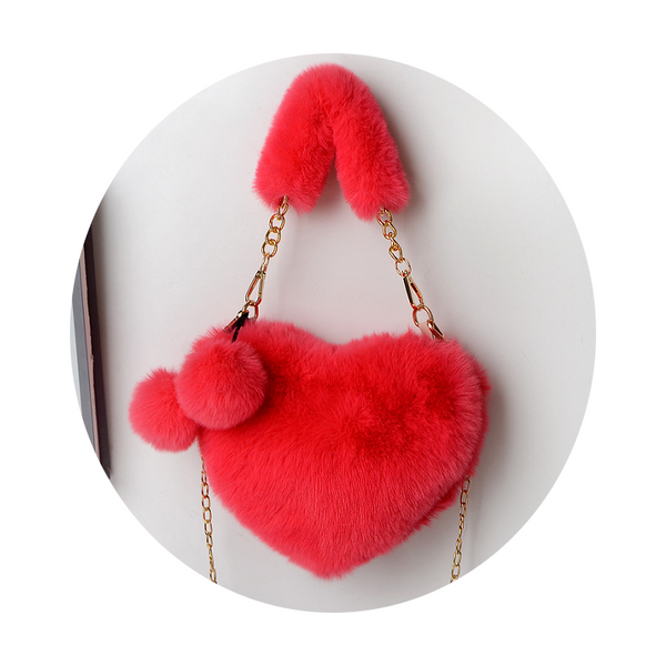 Love Bags Soft Plush Handbags Women Valentines Day Party Pink Black Grey White Women's Bags & Handbags