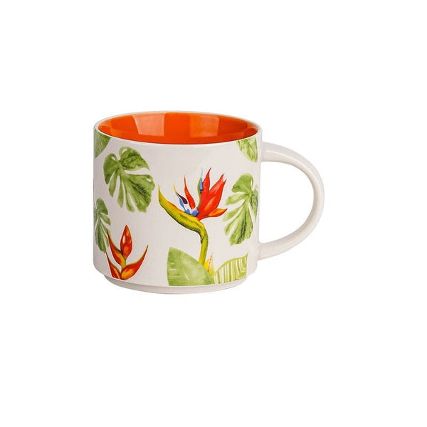 Flower Glaze Ceramic Cup Mug Household Large Capacity Breakfast 450Ml Mugs