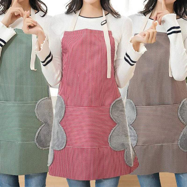 Kitchen Aprons Adjustable Bib Front Pocket Double Side Towels Striped Pattern