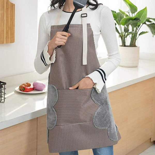 Kitchen Bib Front Pocket Double Side Towels Striped Pattern Aprons