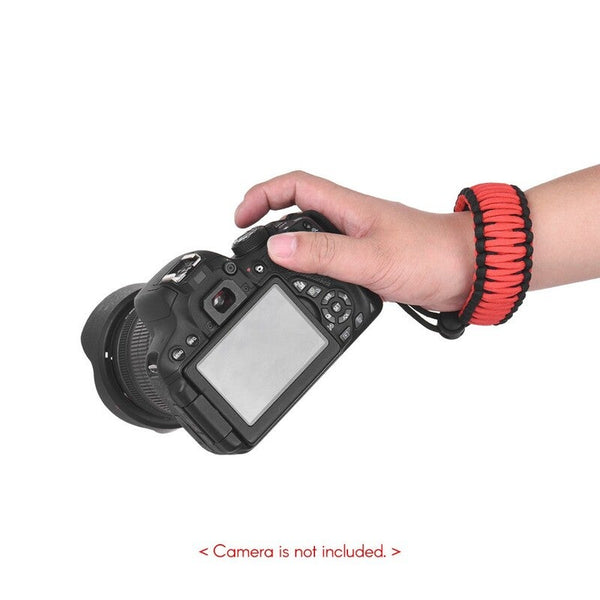 Braided Paracord Camera Wrist Strap Lanyard Red With Black Straps & Hand Grips