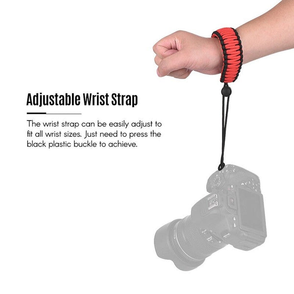 Braided Paracord Camera Wrist Strap Lanyard Red With Black Straps & Hand Grips