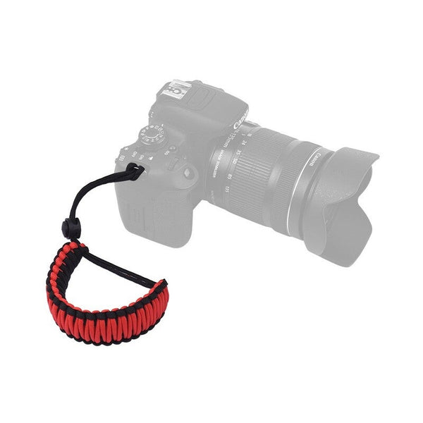 Braided Paracord Camera Wrist Strap Lanyard Red With Black Straps & Hand Grips