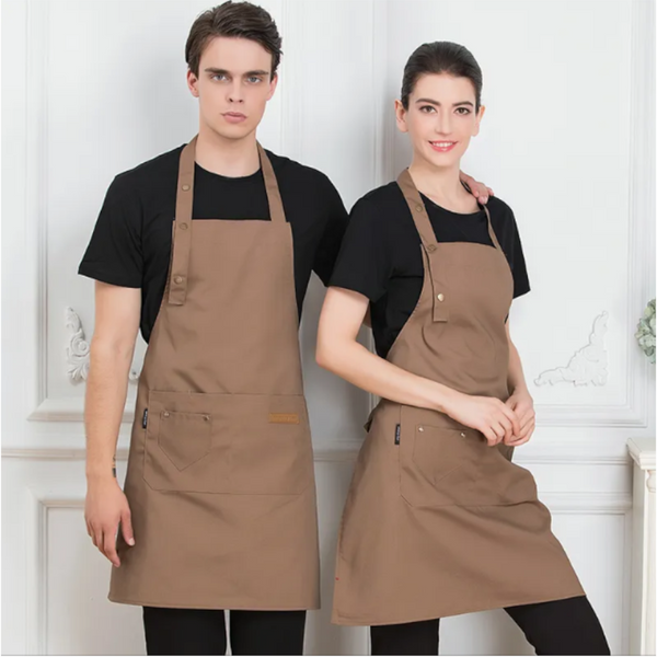 Work Apron Neck Strap Waist Tie Kitchen Cooking Bib Men Women Brown Aprons