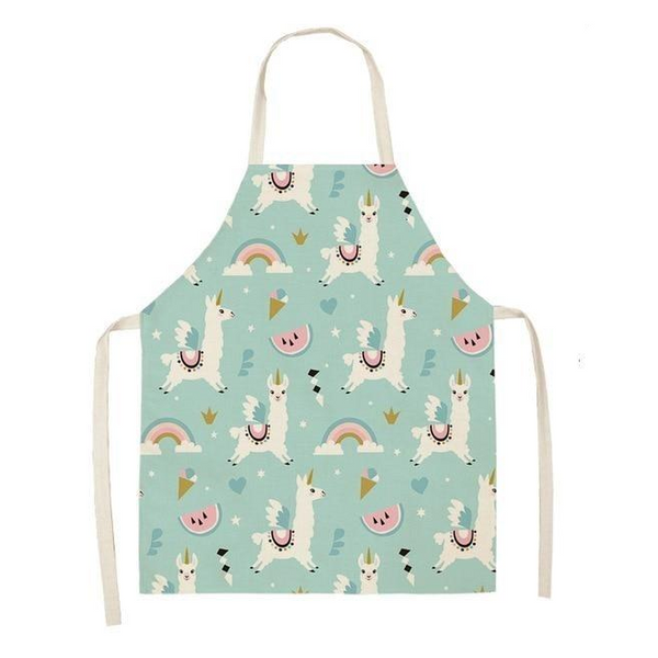 Adorable Alpaca Llama Cactus Printed Cotton Linen Sleeveless Kitchen Aprons