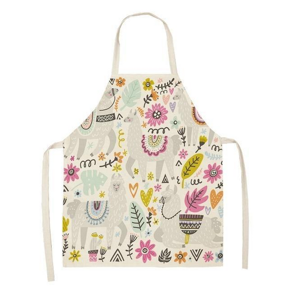 Adorable Alpaca Llama Cactus Printed Cotton Linen Sleeveless Kitchen Aprons