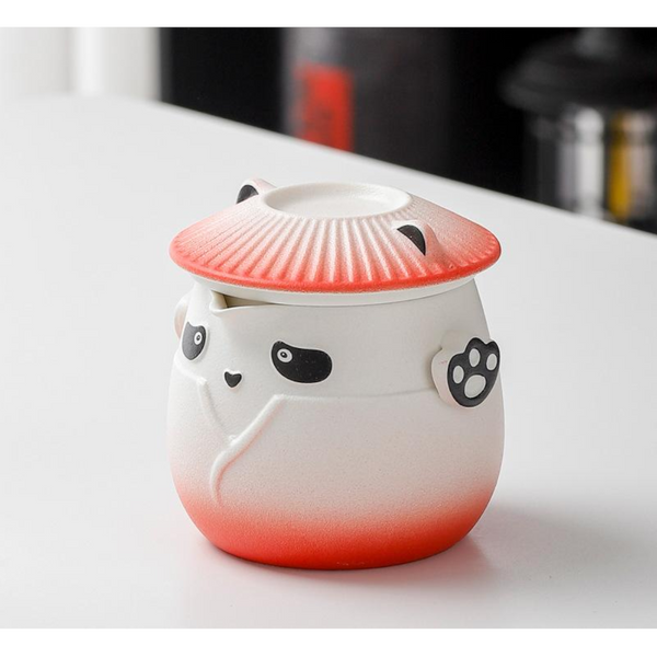 Adorable Panda Design Ceramic Tea Infuser Mug Set 310Ml Travel Crackle Glaze Cup With Lid & Strainer(Red) Mugs
