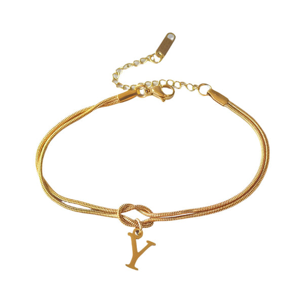 Veile Studios Letter A Z Love Knot For Women Couple Gold Colour Dainty Snake Chain Bracelets