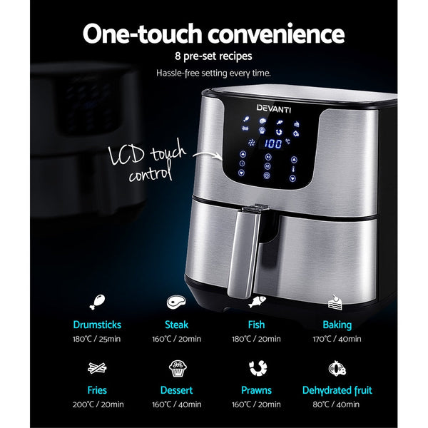 Devanti Air Fryer 7L Lcd Fryers Oil Free Oven Airfryer Kitchen Healthy Cooker Air Fryers
