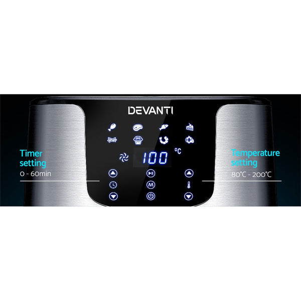 Devanti Air Fryer 7L Lcd Fryers Oil Free Oven Airfryer Kitchen Healthy Cooker Air Fryers
