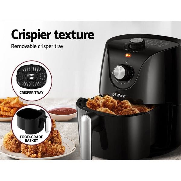 Devanti Air Fryer 2.5L Electric Fryers Airfryer Healthy Cooker Oil Free Kitchen Air Fryers