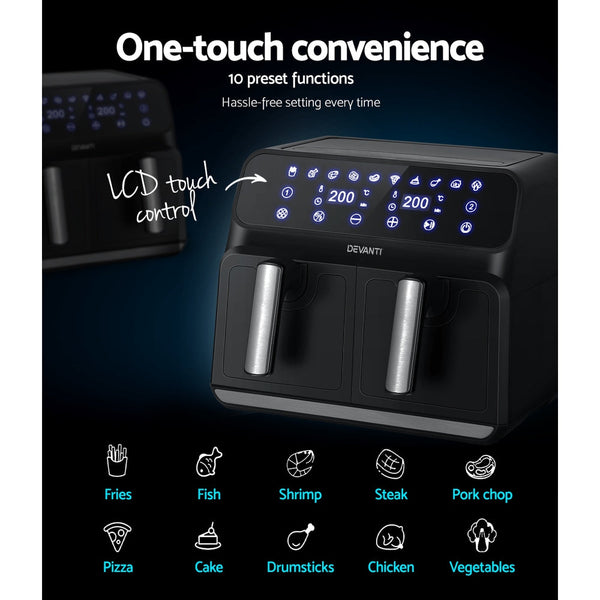 Devanti Air Fryer 8L Lcd Fryers Oven Airfryer Healthy Cooker Oil Free Kitchen Air Fryers