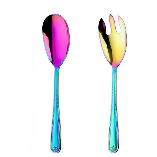 Blue Rainbow Stainless Steel Giant Salad Spoon Fork Set Kitchen Dining Serving Utensils & Sets