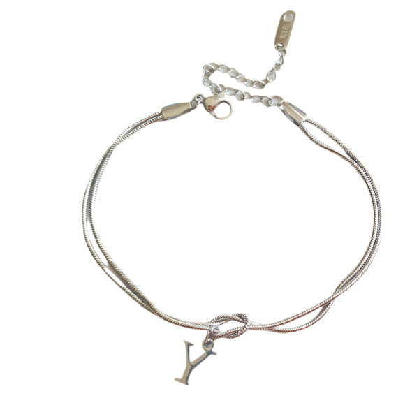 Veile Studios Letter A Z Love Knot For Women Couple Gold Colour Dainty Snake Chain Bracelets