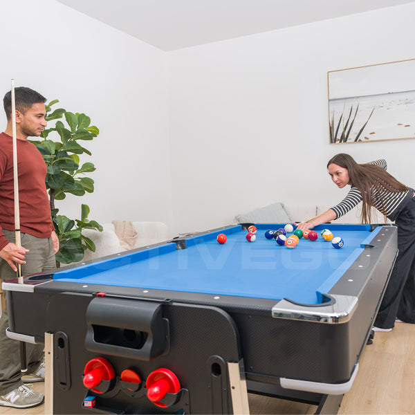Activego Airshot 4 In 1 Velvet Cloth Pool Table And Hockey With Tennis Desktop Ball Puck Return System Easy Flip Design Full Billiards Balls Cues Bats