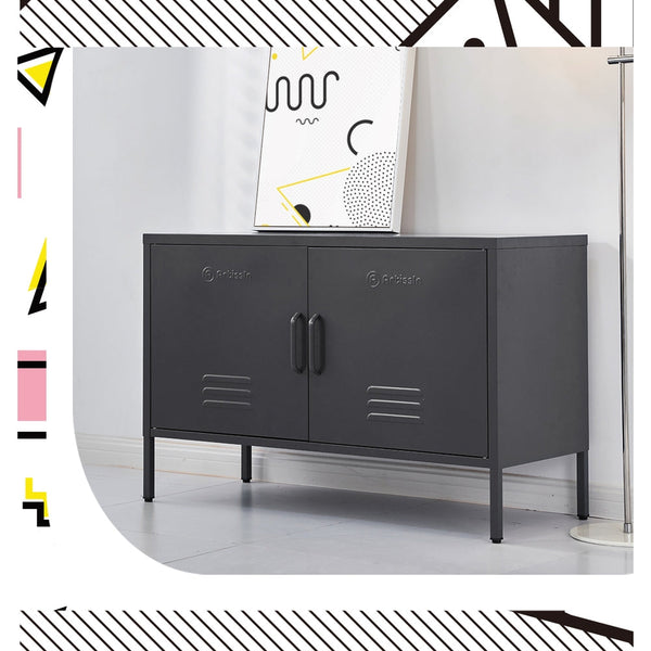 Artiss Artissin Buffet Sideboard Locker Metal Storage Cabinet Base Charcoal Sideboards & Buffets