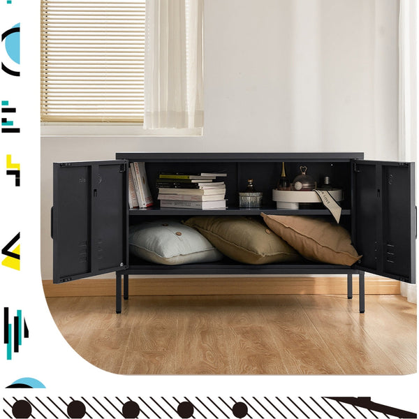 Artiss Artissin Buffet Sideboard Locker Metal Storage Cabinet Base Charcoal Sideboards & Buffets