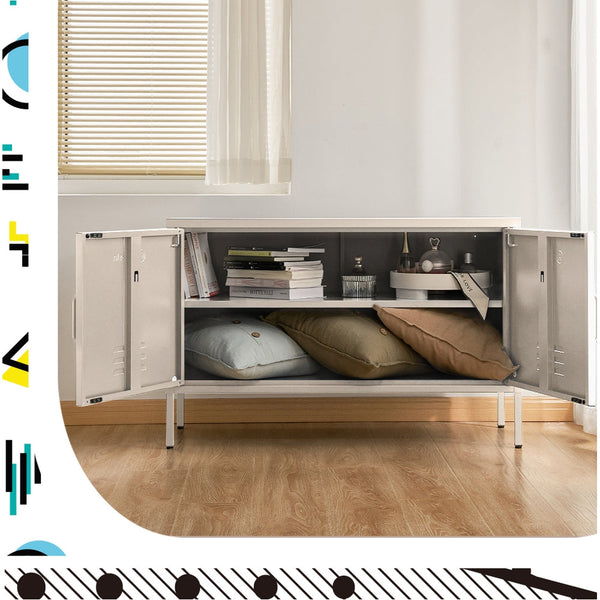 Artiss Artissin Buffet Sideboard Locker Metal Storage Cabinet Base White Sideboards & Buffets