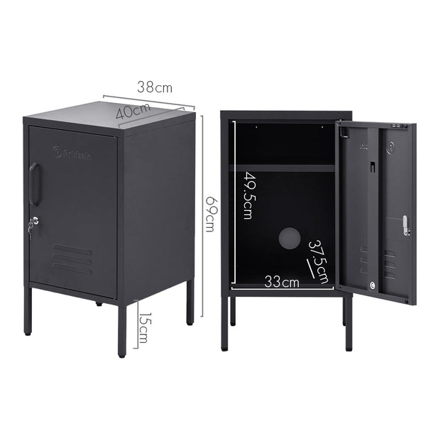 Artiss Artissin Metal Locker Storage Shelf Filing Cabinet Cupboard Bedside Table Black Bedside Tables