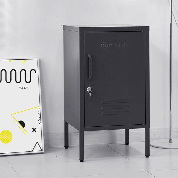 Artiss Artissin Metal Locker Storage Shelf Filing Cabinet Cupboard Bedside Table Black Bedside Tables