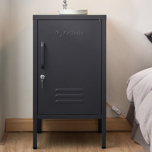 Artiss Artissin Metal Locker Storage Shelf Filing Cabinet Cupboard Bedside Table Black Bedside Tables