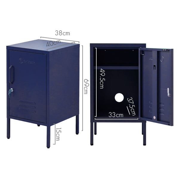 Artiss Artissin Metal Locker Storage Shelf Filing Cabinet Cupboard Bedside Table Blue Bedside Tables