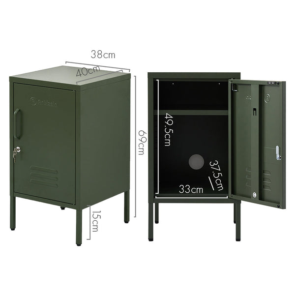 Artiss Artissin Metal Locker Storage Shelf Filing Cabinet Cupboard Bedside Table Green Bedside Tables